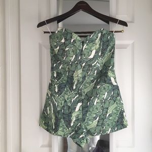H&M Green Leaf Print Strapless Romper - Size 6